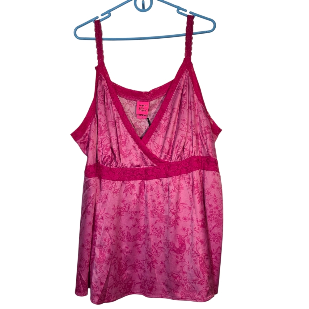 Torrid 6X 30 Sexy Pink Silky Betsey Johnson Lace Inset Busty Cami Tank Top NWT